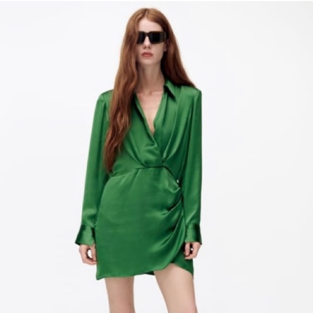 Zara Satin Effect Mini Dress- Green Size XS